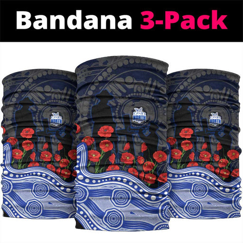 North Melbourne Kangaroos ANZAC Day Neck Gaiter Indigenous Dot Art with Poppy Flower Tribute