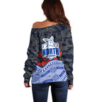 North Melbourne Kangaroos ANZAC Day Off Shoulder Sweater Indigenous Dot Art with Poppy Flower Tribute