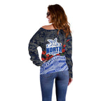 North Melbourne Kangaroos ANZAC Day Off Shoulder Sweater Indigenous Dot Art with Poppy Flower Tribute