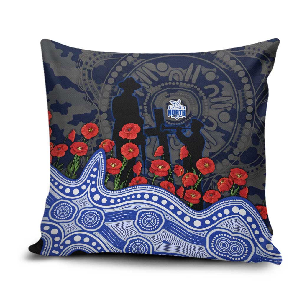 North Melbourne Kangaroos ANZAC Day Pillow Cover Indigenous Dot Art with Poppy Flower Tribute