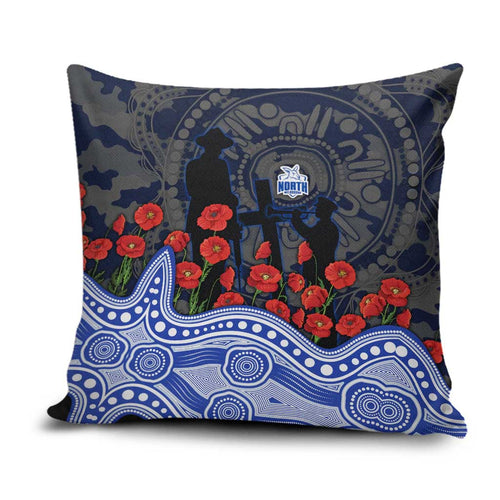 North Melbourne Kangaroos ANZAC Day Pillow Cover Indigenous Dot Art with Poppy Flower Tribute