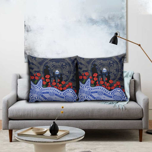 North Melbourne Kangaroos ANZAC Day Pillow Cover Indigenous Dot Art with Poppy Flower Tribute