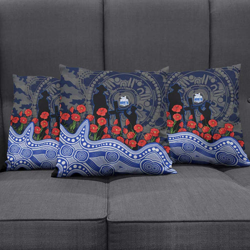 North Melbourne Kangaroos ANZAC Day Pillow Cover Indigenous Dot Art with Poppy Flower Tribute