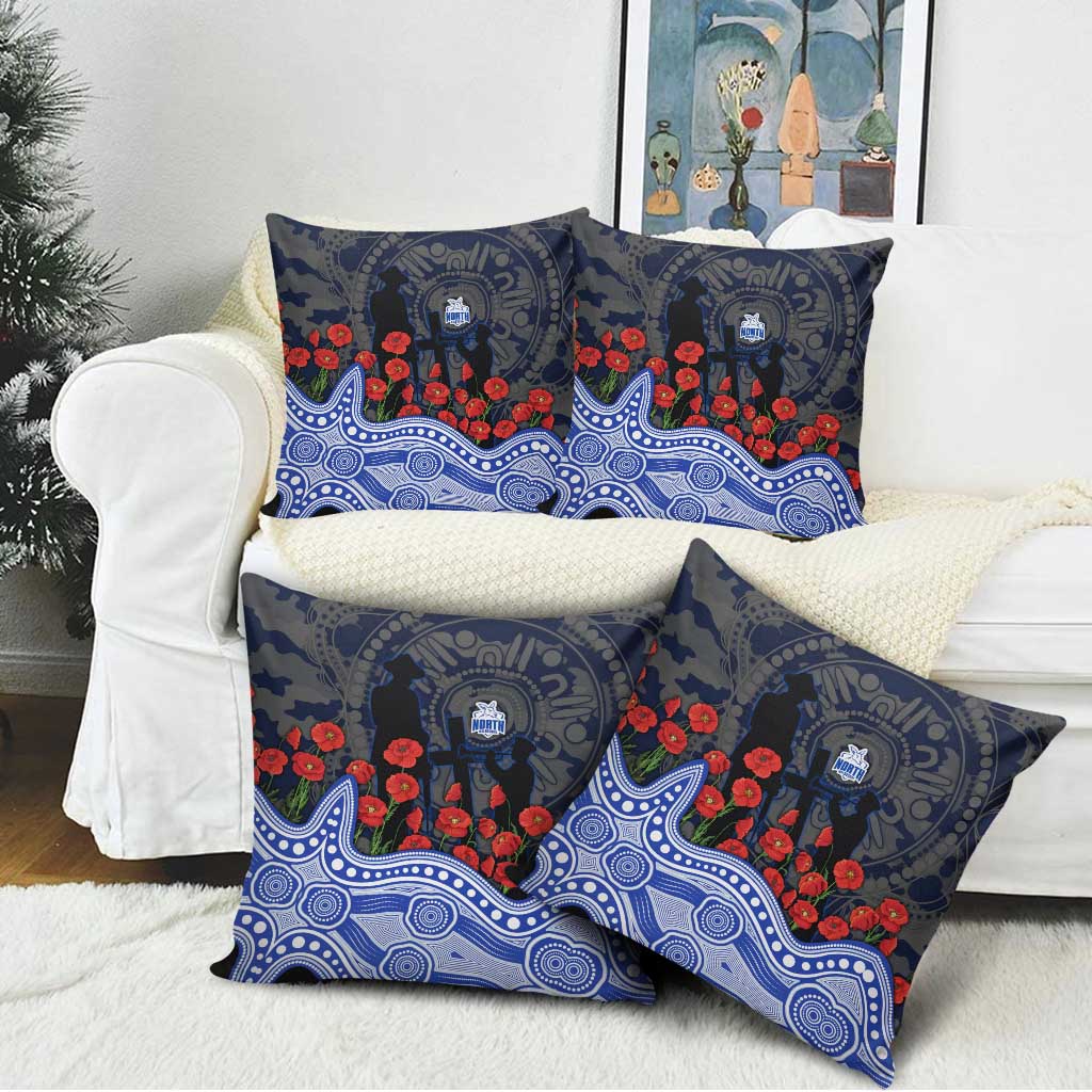 North Melbourne Kangaroos ANZAC Day Pillow Cover Indigenous Dot Art with Poppy Flower Tribute
