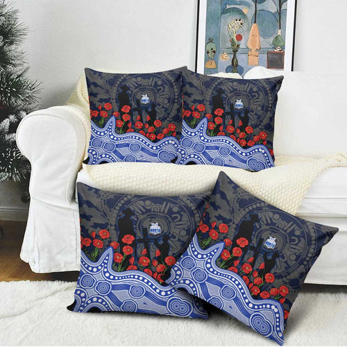 North Melbourne Kangaroos ANZAC Day Pillow Cover Indigenous Dot Art with Poppy Flower Tribute