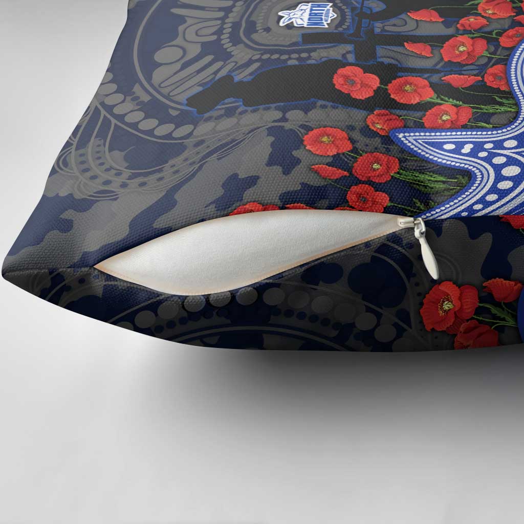 North Melbourne Kangaroos ANZAC Day Pillow Cover Indigenous Dot Art with Poppy Flower Tribute