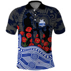 North Melbourne Kangaroos ANZAC Day Polo Shirt Indigenous Dot Art with Poppy Flower Tribute