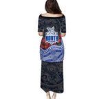North Melbourne Kangaroos ANZAC Day Puletasi Indigenous Dot Art with Poppy Flower Tribute