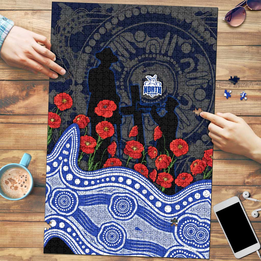North Melbourne Kangaroos ANZAC Day Puzzle Indigenous Dot Art with Poppy Flower Tribute