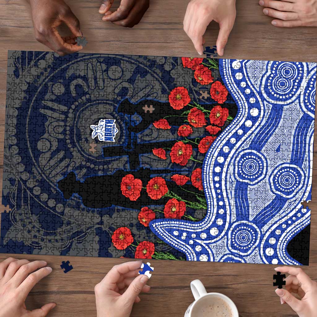 North Melbourne Kangaroos ANZAC Day Puzzle Indigenous Dot Art with Poppy Flower Tribute