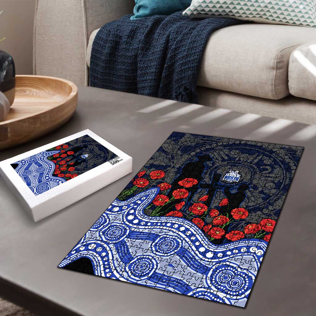 North Melbourne Kangaroos ANZAC Day Puzzle Indigenous Dot Art with Poppy Flower Tribute