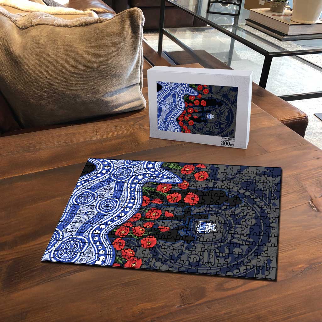 North Melbourne Kangaroos ANZAC Day Puzzle Indigenous Dot Art with Poppy Flower Tribute