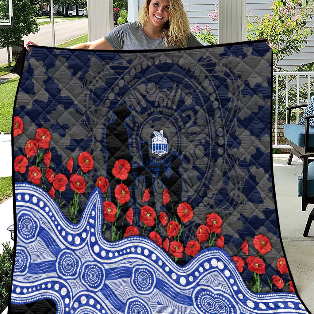 North Melbourne Kangaroos ANZAC Day Quilt Indigenous Dot Art with Poppy Flower Tribute