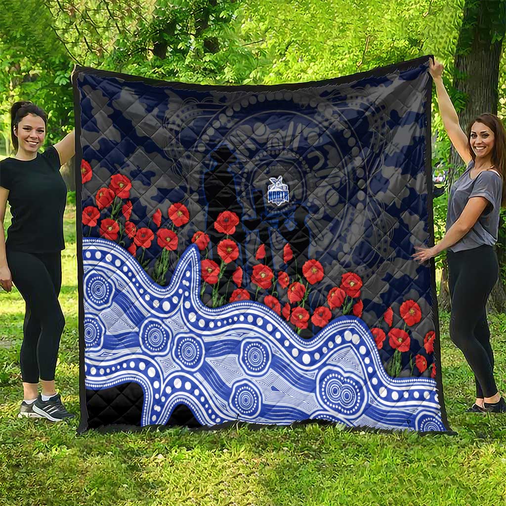 North Melbourne Kangaroos ANZAC Day Quilt Indigenous Dot Art with Poppy Flower Tribute