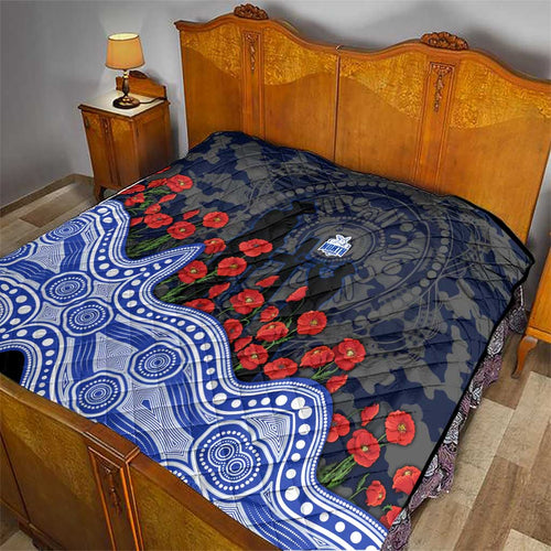 North Melbourne Kangaroos ANZAC Day Quilt Indigenous Dot Art with Poppy Flower Tribute