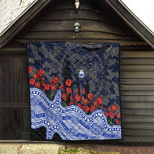 North Melbourne Kangaroos ANZAC Day Quilt Indigenous Dot Art with Poppy Flower Tribute