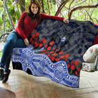 North Melbourne Kangaroos ANZAC Day Quilt Indigenous Dot Art with Poppy Flower Tribute