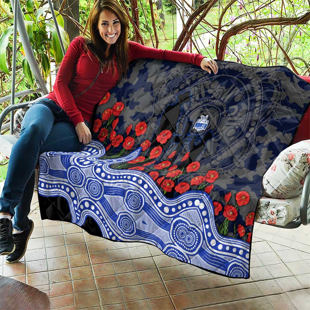 North Melbourne Kangaroos ANZAC Day Quilt Indigenous Dot Art with Poppy Flower Tribute