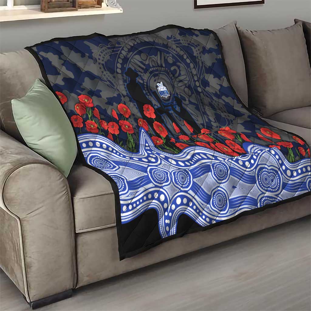 North Melbourne Kangaroos ANZAC Day Quilt Indigenous Dot Art with Poppy Flower Tribute