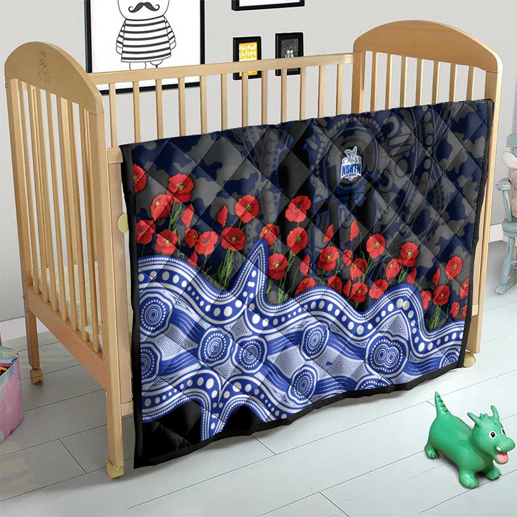 North Melbourne Kangaroos ANZAC Day Quilt Indigenous Dot Art with Poppy Flower Tribute