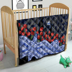 North Melbourne Kangaroos ANZAC Day Quilt Indigenous Dot Art with Poppy Flower Tribute