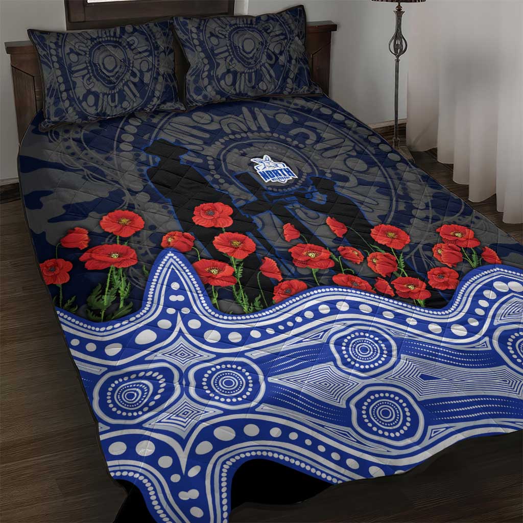 North Melbourne Kangaroos ANZAC Day Quilt Bed Set Indigenous Dot Art with Poppy Flower Tribute