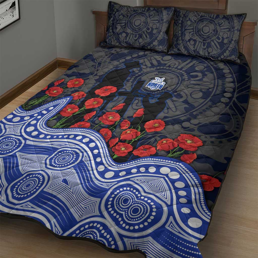 North Melbourne Kangaroos ANZAC Day Quilt Bed Set Indigenous Dot Art with Poppy Flower Tribute