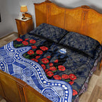 North Melbourne Kangaroos ANZAC Day Quilt Bed Set Indigenous Dot Art with Poppy Flower Tribute
