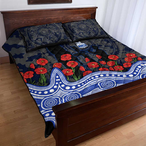 North Melbourne Kangaroos ANZAC Day Quilt Bed Set Indigenous Dot Art with Poppy Flower Tribute