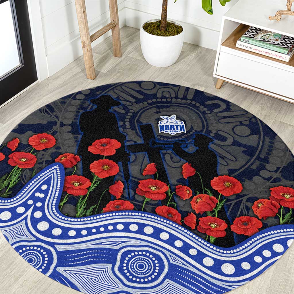 North Melbourne Kangaroos ANZAC Day Round Carpet Indigenous Dot Art with Poppy Flower Tribute