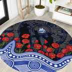 North Melbourne Kangaroos ANZAC Day Round Carpet Indigenous Dot Art with Poppy Flower Tribute