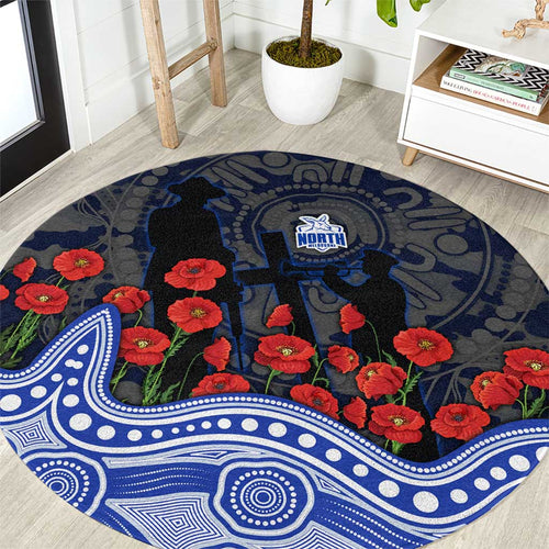 North Melbourne Kangaroos ANZAC Day Round Carpet Indigenous Dot Art with Poppy Flower Tribute
