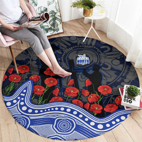 North Melbourne Kangaroos ANZAC Day Round Carpet Indigenous Dot Art with Poppy Flower Tribute