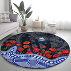 North Melbourne Kangaroos ANZAC Day Round Carpet Indigenous Dot Art with Poppy Flower Tribute