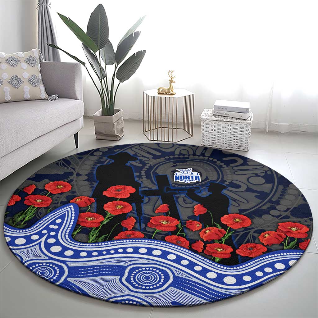 North Melbourne Kangaroos ANZAC Day Round Carpet Indigenous Dot Art with Poppy Flower Tribute
