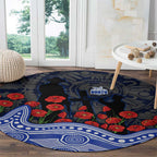 North Melbourne Kangaroos ANZAC Day Round Carpet Indigenous Dot Art with Poppy Flower Tribute