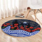 North Melbourne Kangaroos ANZAC Day Round Carpet Indigenous Dot Art with Poppy Flower Tribute