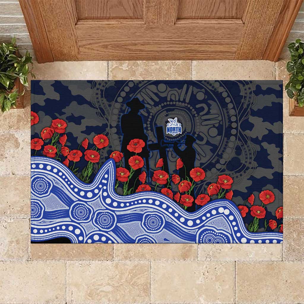 North Melbourne Kangaroos ANZAC Day Rubber Doormat Indigenous Dot Art with Poppy Flower Tribute