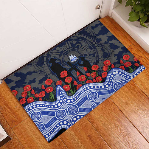 North Melbourne Kangaroos ANZAC Day Rubber Doormat Indigenous Dot Art with Poppy Flower Tribute