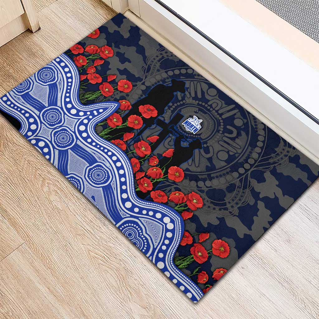 North Melbourne Kangaroos ANZAC Day Rubber Doormat Indigenous Dot Art with Poppy Flower Tribute