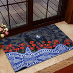 North Melbourne Kangaroos ANZAC Day Rubber Doormat Indigenous Dot Art with Poppy Flower Tribute