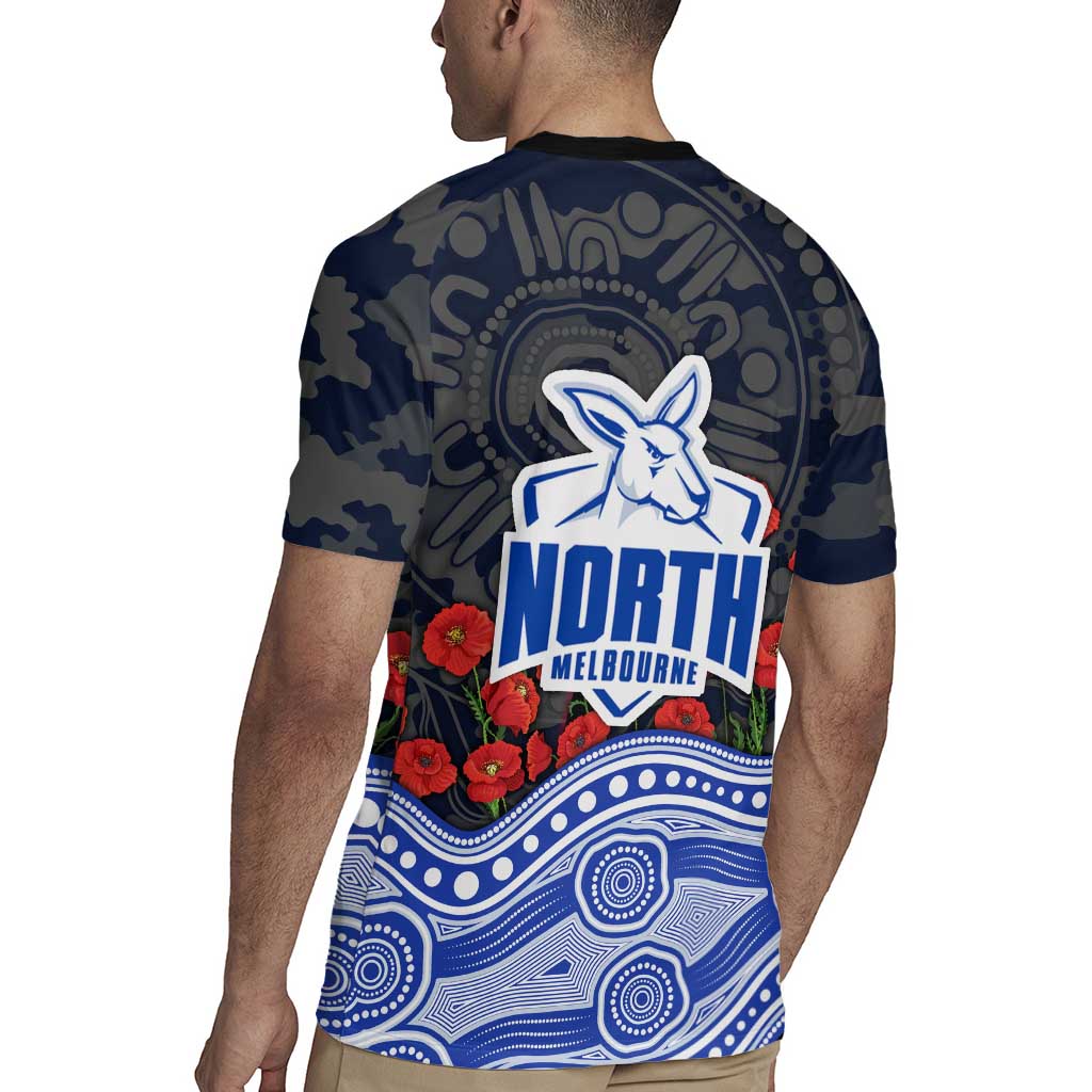 North Melbourne Kangaroos ANZAC Day Rugby Jersey Indigenous Dot Art with Poppy Flower Tribute