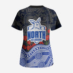 North Melbourne Kangaroos ANZAC Day Scrub Top Indigenous Dot Art with Poppy Flower Tribute