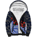 North Melbourne Kangaroos ANZAC Day Sherpa Hoodie Indigenous Dot Art with Poppy Flower Tribute