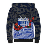 North Melbourne Kangaroos ANZAC Day Sherpa Hoodie Indigenous Dot Art with Poppy Flower Tribute