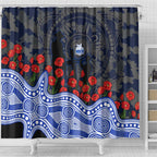 North Melbourne Kangaroos ANZAC Day Shower Curtain Indigenous Dot Art with Poppy Flower Tribute
