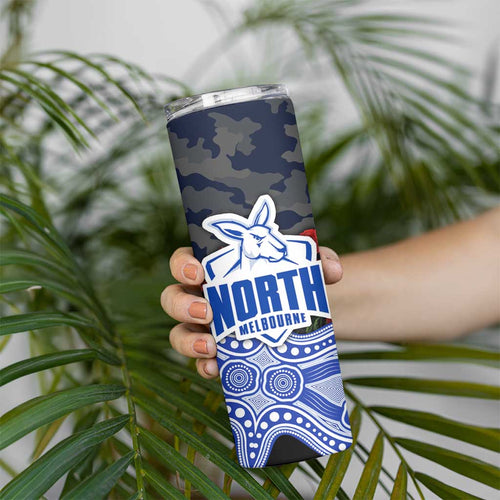 North Melbourne Kangaroos ANZAC Day Skinny Tumbler Indigenous Dot Art with Poppy Flower Tribute