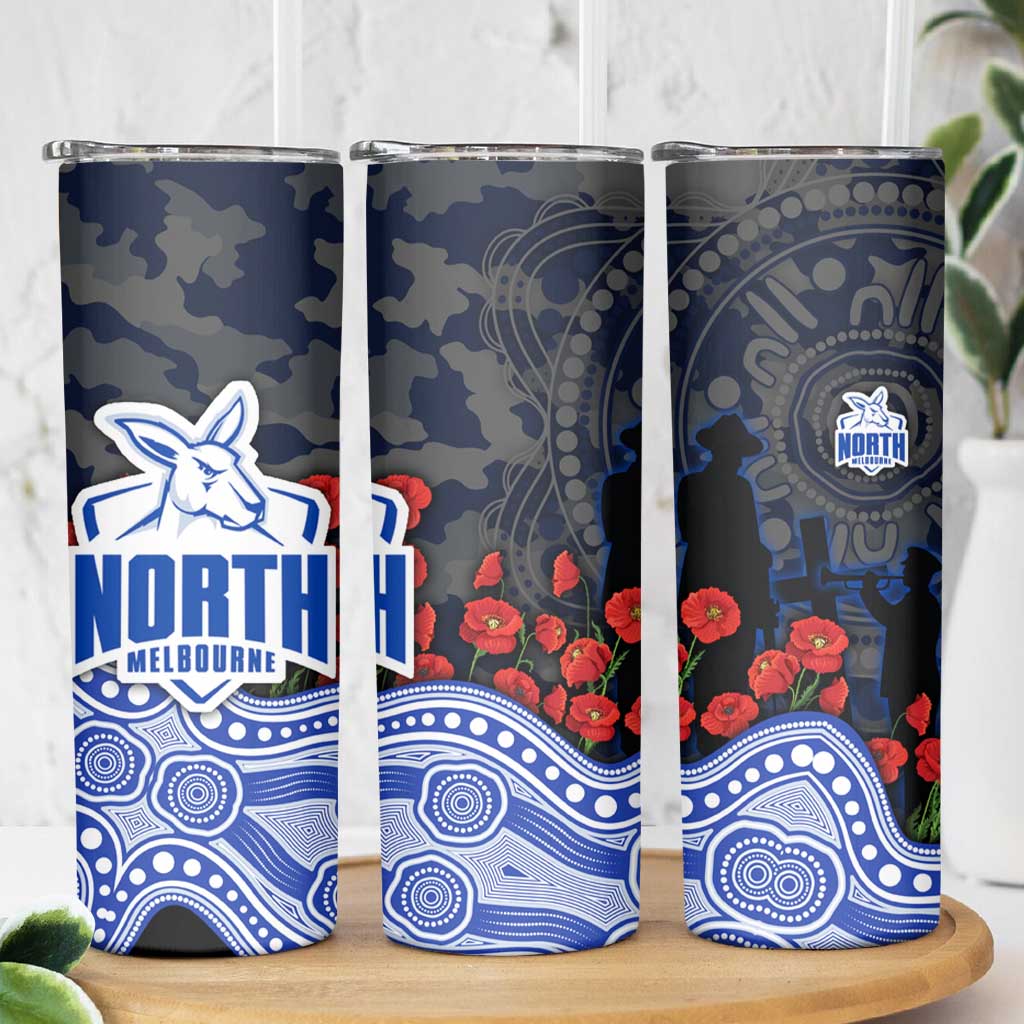 North Melbourne Kangaroos ANZAC Day Skinny Tumbler Indigenous Dot Art with Poppy Flower Tribute
