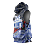 North Melbourne Kangaroos ANZAC Day Sleeveless Hoodie Indigenous Dot Art with Poppy Flower Tribute
