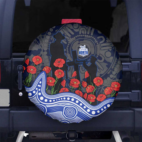 North Melbourne Kangaroos ANZAC Day Spare Tire Cover Indigenous Dot Art with Poppy Flower Tribute